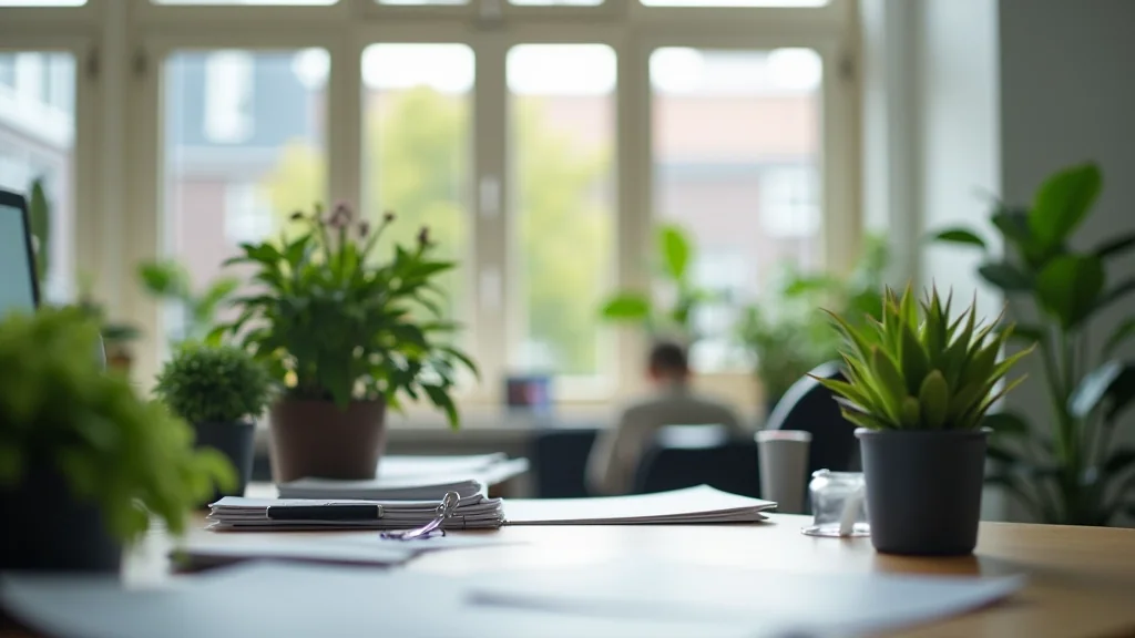 Kantooromgeving met daglicht en een opgeruimde werkplek