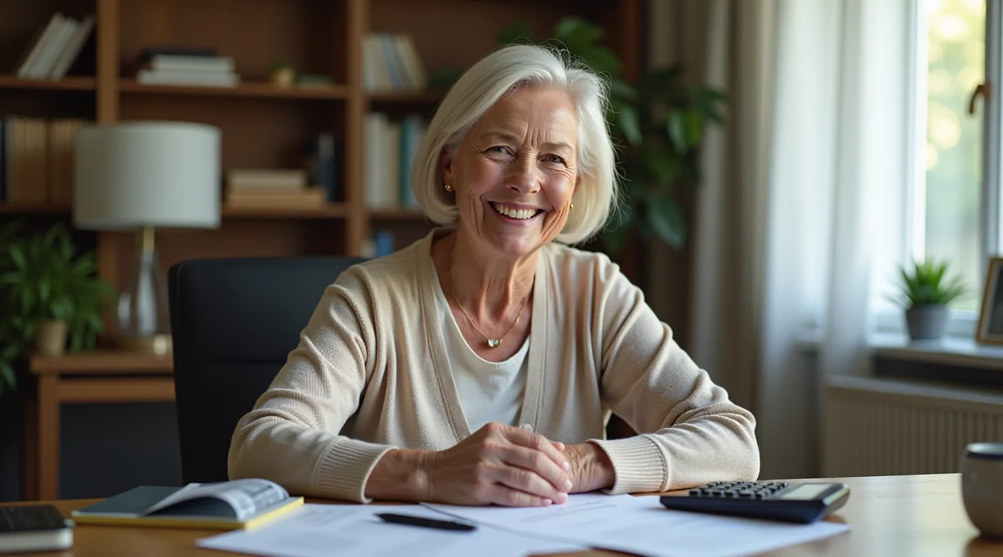 Vrouw van rond de vijfenzestig bekijkt post aan de eettafel